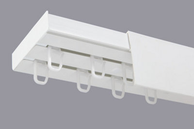  - Double Curtain Ceiling Rail Track Pcv 200 Cm (L) Hooks + White Cover