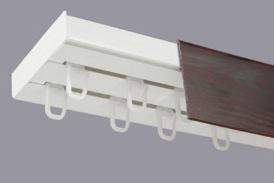  - Double Curtain Ceiling Rail Track Pcv 240 Cm (L) Hooks + Mahogany Cover