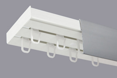  - Double Curtain Ceiling Rail Track Pcv 200 Cm (L) Hooks + Silver Cover