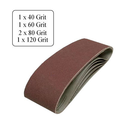 5 X Assorted Grit 75 X 533mm Sanding Belts For Wood & Metal Power Sanders