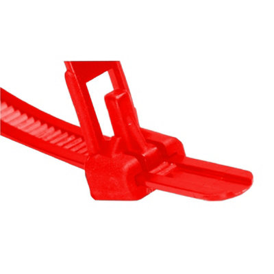  - 100 X Red Releasable Cable Ties 250mm X 7.6mm Reusable Wire Tidy Zip Straps