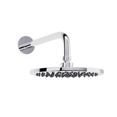 Nes Home Modern Chrome Round 200mm Overhead Swivel Rain Shower Head & Solid Solid Brass 380 mm Wall Mounted Arm from B&Q