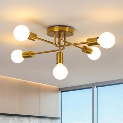 Delipop Gold Ceiling Lights5 Vintage Lamp With E 27 BaseSemi-Flush Fitting Modern Sputnik Chandelier Lighting For Living Room from B&Q