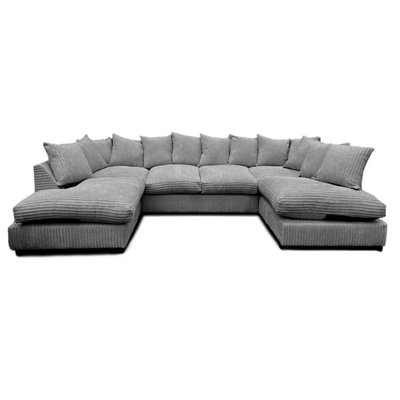  - Jumbo Cord U Shape Grey Scatterback Sofa