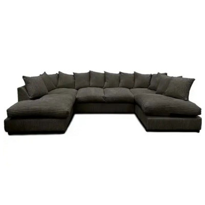  - Jumbo Cord U Shape Black Scatterback Sofa