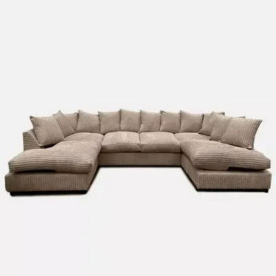  - Jumbo Cord U Shape Beige Scatterback Sofa