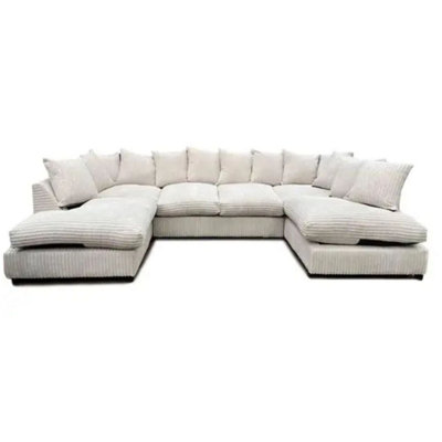  - Jumbo Cord U Shape Cream Scatterback Sofa