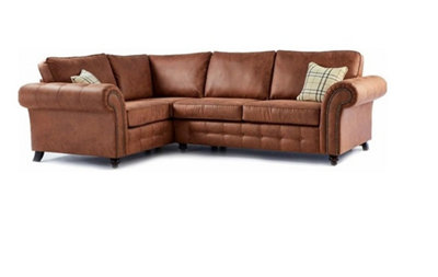 Oakland Suede Leather 1C2 Corner Sofa Brown from B&Q