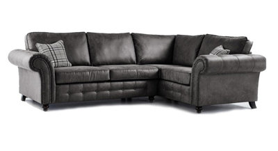 Oakland Suede Leather 2C1 Corner Sofa Charcoal from B&Q