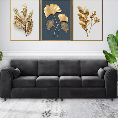 Sleek  4 Seater Full Back Plush Velvet Sofa Black from B&Q