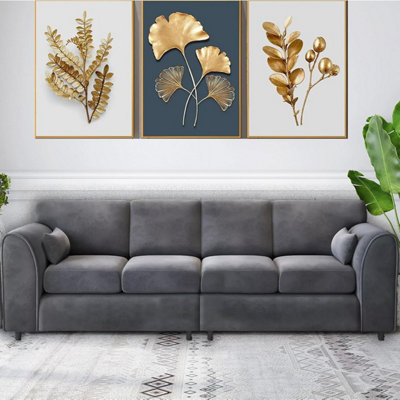 Sleek  4 Seater Full Back Plush Velvet Sofa Grey from B&Q