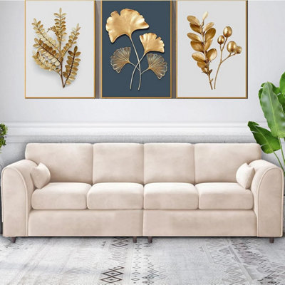Sleek  4 Seater Full Back Plush Velvet Sofa Cream from B&Q