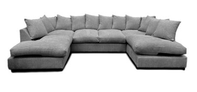 Monaco Scatter Back 6 Seater U Shaped Corner Jumbo Cord Fabric Sofa Grey from B&Q