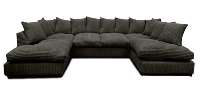 Monaco Scatter Back 6 Seater U Shaped Corner Jumbo Cord Fabric Sofa Black from B&Q