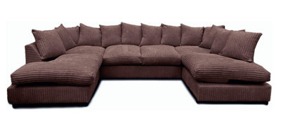 Monaco Scatter Back 6 Seater U Shaped Corner Jumbo Cord Fabric Sofa Chocolate from B&Q