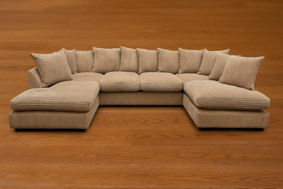 Monaco Scatter Back 6 Seater U Shaped Corner Jumbo Cord Fabric Sofa Coffee from B&Q