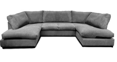 Aspen Full Back 6 Seater U Shaped Corner Jumbo Cord Fabric Sofa Grey from B&Q