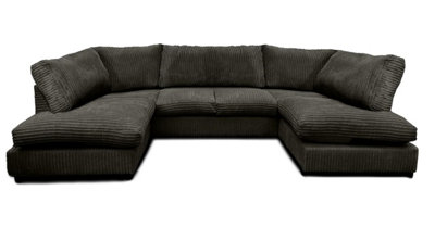 Aspen Full Back 6 Seater U Shaped Corner Jumbo Cord Fabric Sofa Black from B&Q