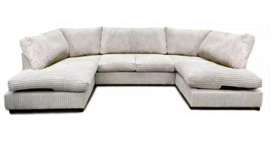 Aspen Full Back 6 Seater U Shaped Corner Jumbo Cord Fabric Sofa Ivory from B&Q