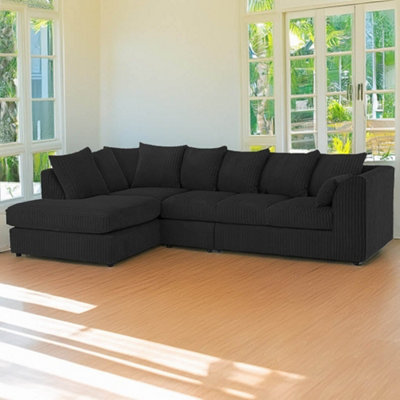 Palmas Jumbo Cord Fabric 5 Seater Left Hand Facing Corner Sofa Black from B&Q