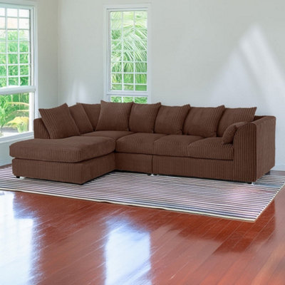 Palmas Jumbo Cord Fabric 5 Seater Left Hand Facing Corner Sofa Chocolate from B&Q