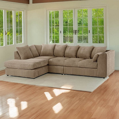 Palmas Jumbo Cord Fabric 5 Seater Left Hand Facing Corner Sofa Coffee from B&Q