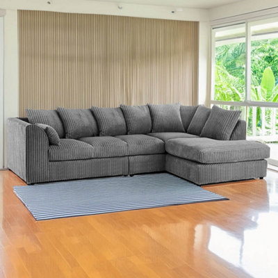 Palmas Jumbo Cord Fabric 5 Seater Right Hand Facing Corner Sofa Grey from B&Q