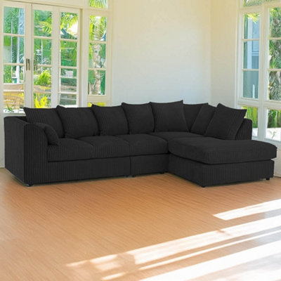 Palmas Jumbo Cord Fabric 5 Seater Right Hand Facing Corner Sofa Black from B&Q