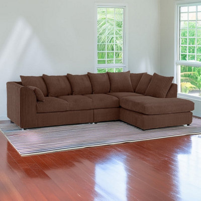 Palmas Jumbo Cord Fabric 5 Seater Right Hand Facing Corner Sofa Chocolate from B&Q