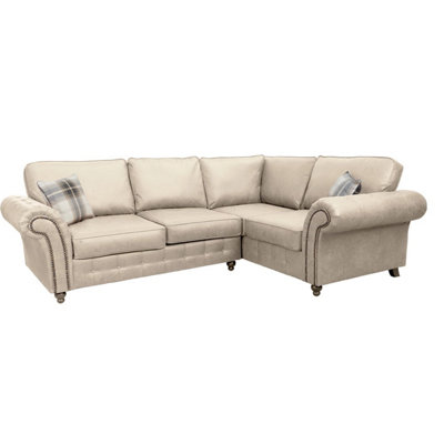 Oakland Suede Leather 2C1 Corner Sofa Marble from B&Q