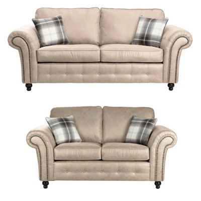Oakland Suede Leather 3&2 Seater Sofa Set Marble from B&Q