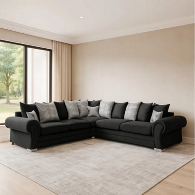 Verona Scatter Back 2C2 Corner Sofa Chenille Fabric Black from B&Q