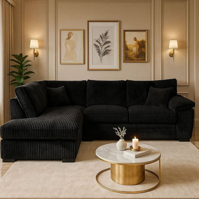 Amalfi Jumbo Cord Left Hand Facing Corner Sofa Black from B&Q