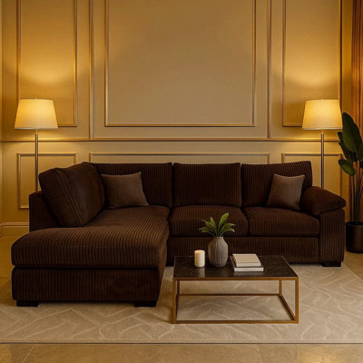 Amalfi Jumbo Cord Left Hand Facing Corner Sofa Chocolate from B&Q