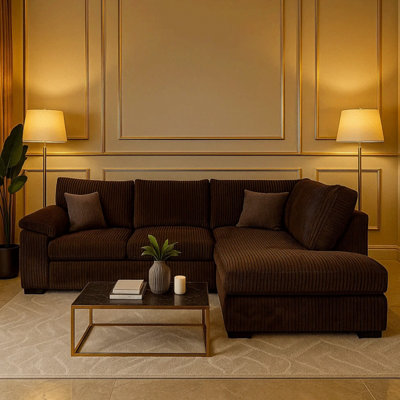 Amalfi Jumbo Cord Right Hand Facing Corner Sofa Chocolate from B&Q