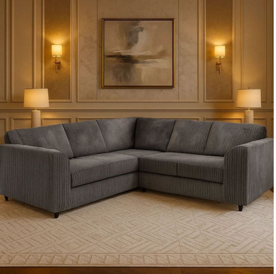 Jumbo Cord Full Back 2C2 Corner Sofa Grey from B&Q