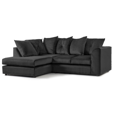 Plush Velvet 4 Seater Left Hand Corner Sofa Black from B&Q