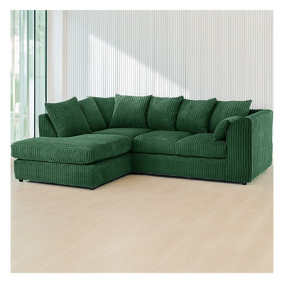 Hannah Jumbo Cord 4 Seater Left Hand Facing Corner Sofa Green from B&Q