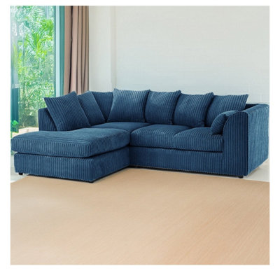 Hannah Jumbo Cord 4 Seater Left Hand Facing Corner Sofa Marine Blue from B&Q