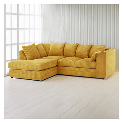 Hannah Jumbo Cord 4 Seater Left Hand Facing Corner Sofa Mustard from B&Q