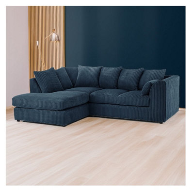 Hannah Jumbo Cord 4 Seater Left Hand Facing Corner Sofa Navy Blue from B&Q