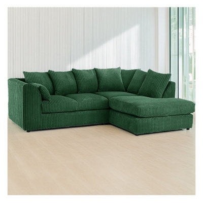 Hannah Jumbo Cord 4 Seater Right Hand Facing Corner Sofa Green from B&Q