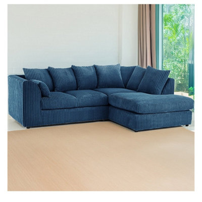 Hannah Jumbo Cord 4 Seater Right Hand Facing Corner Sofa Marine Blue from B&Q