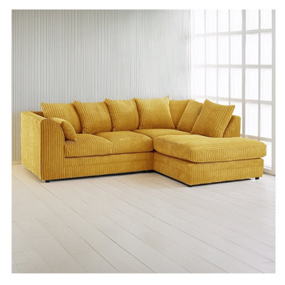 Hannah Jumbo Cord 4 Seater Right Hand Facing Corner Sofa Mustard from B&Q