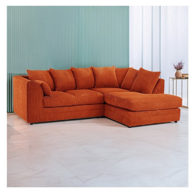 Hannah Jumbo Cord 4 Seater Right Hand Facing Corner Sofa Orange from B&Q