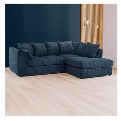 Hannah Jumbo Cord 4 Seater Right Hand Facing Corner Sofa Navy Blue from B&Q