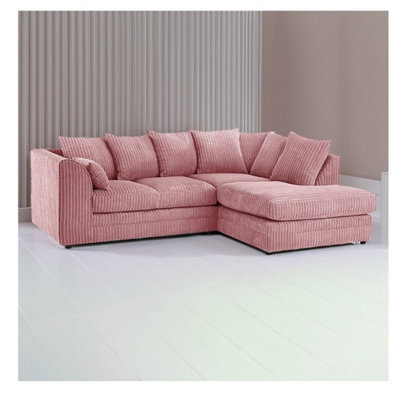 Hannah Jumbo Cord 4 Seater Right Hand Facing Corner Sofa Pink from B&Q