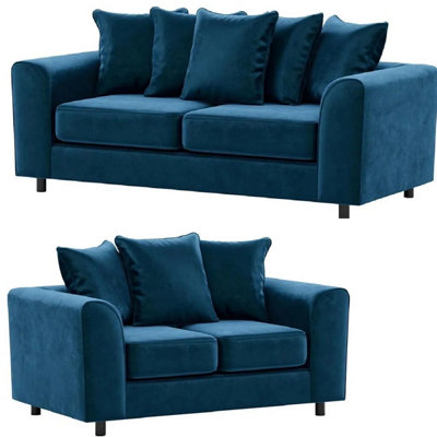 Plush Velvet 3+2 Seater Sofa Set Blue from B&Q