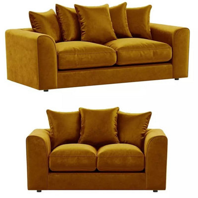 Plush Velvet 3+2 Seater Sofa Set Gold from B&Q