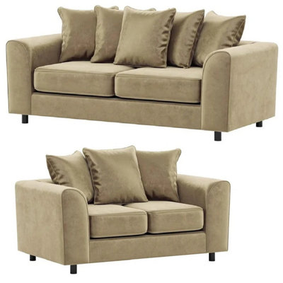 Plush Velvet 3+2 Seater Sofa Set Beige from B&Q